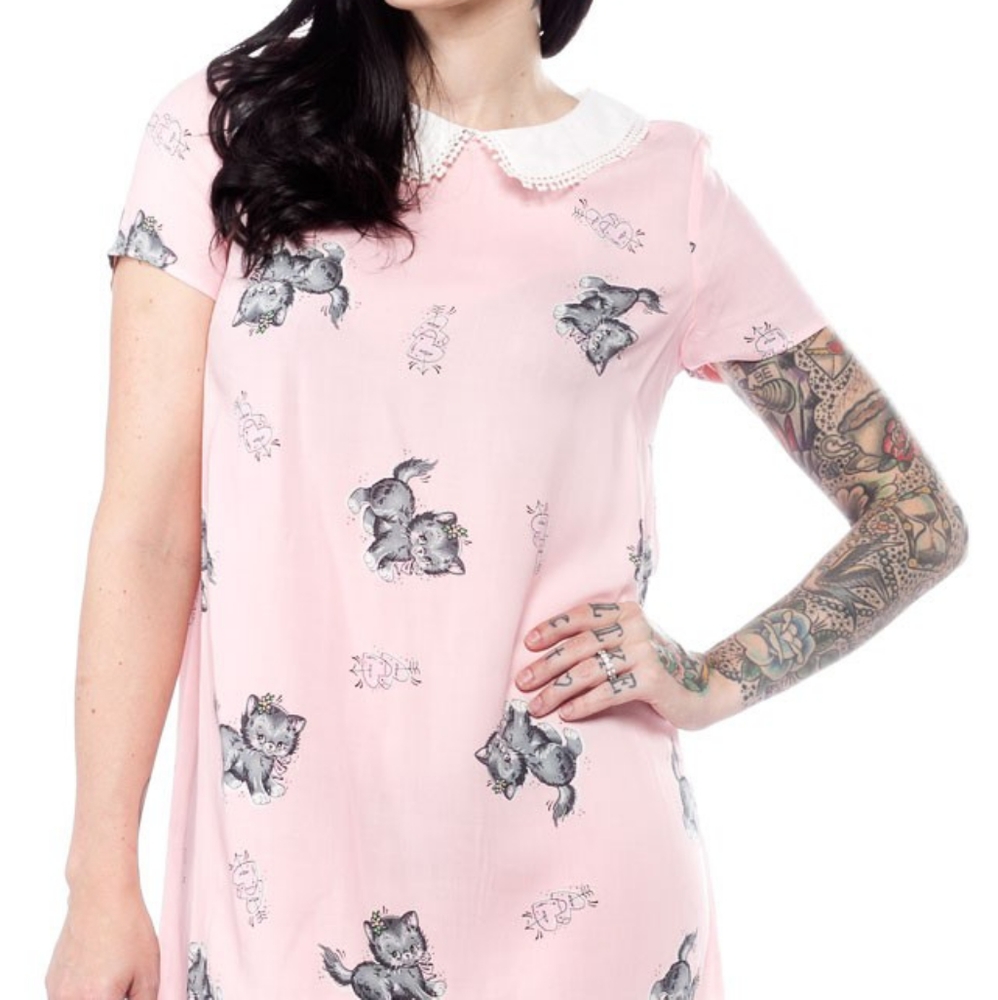 Iron Fist Pink Cat Collared Mini Dress Sz Small